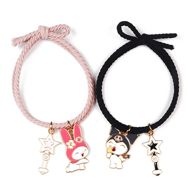 

Kawaii Sanrio hair ring kuromi melody rubber band metal pendant head rope student hair rope couple bracelet sisters hair jewelry