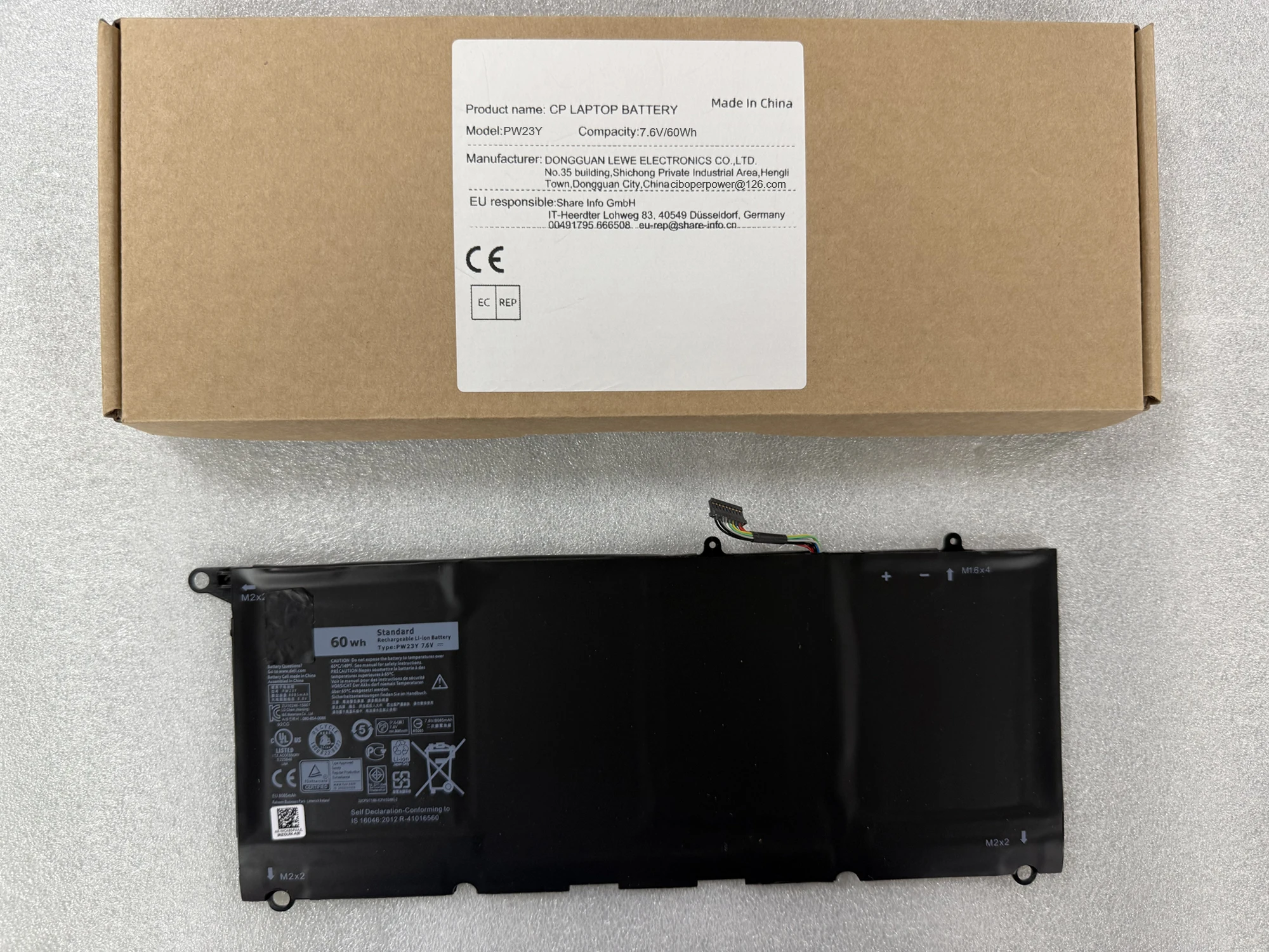 CP Новый аккумулятор для ноутбука RNP72 TP1GT PW23Y 7,6 В60 Втч для серии XPS 13, 9360, 13-9360 P54G P54G002 ноутбука (art.: 3920d41f06dc5) - 3920d41f06dc5