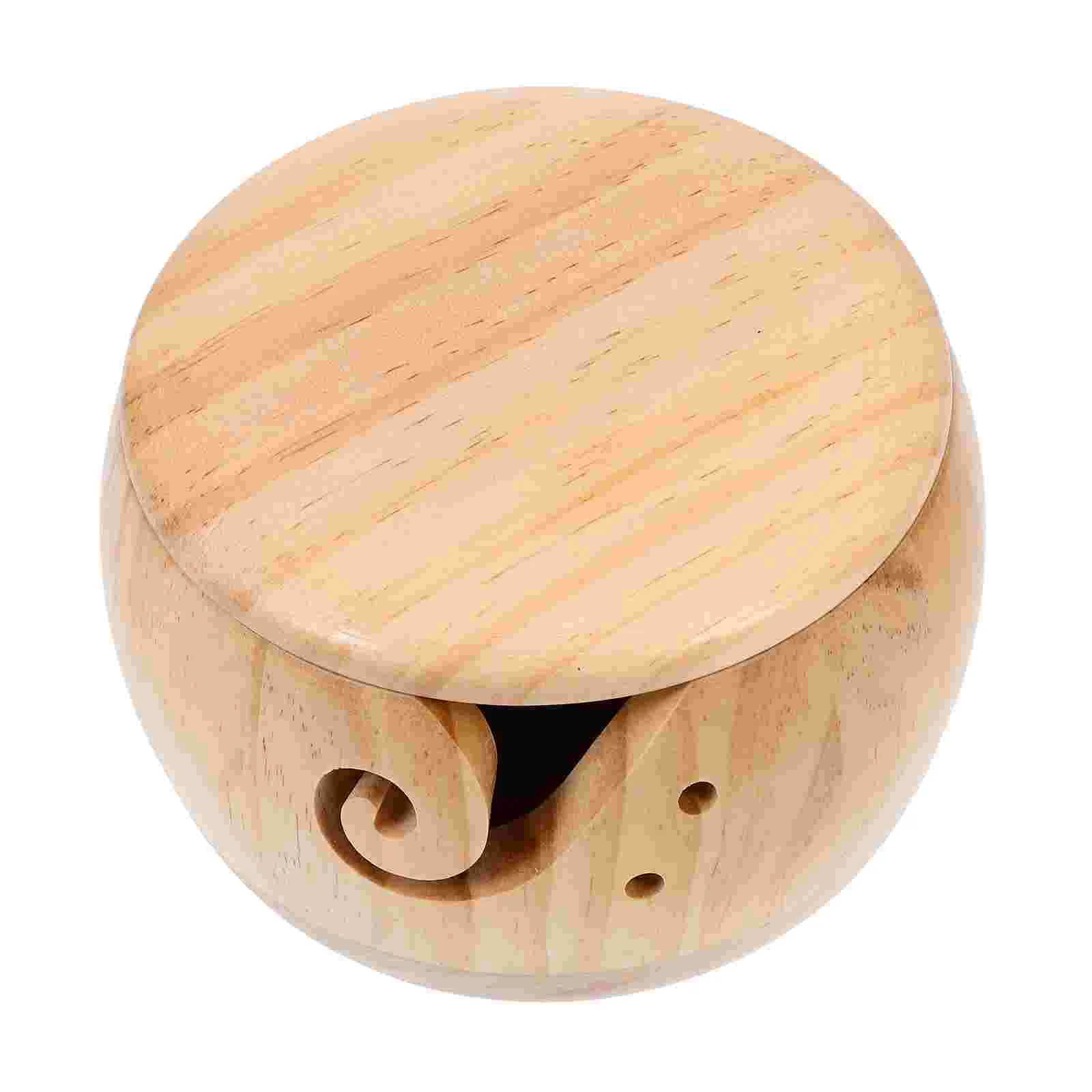 

Yarn Bowl Knitting Wool Crochet Holder Desktop Wooden Forholes Splicing Storage Basket