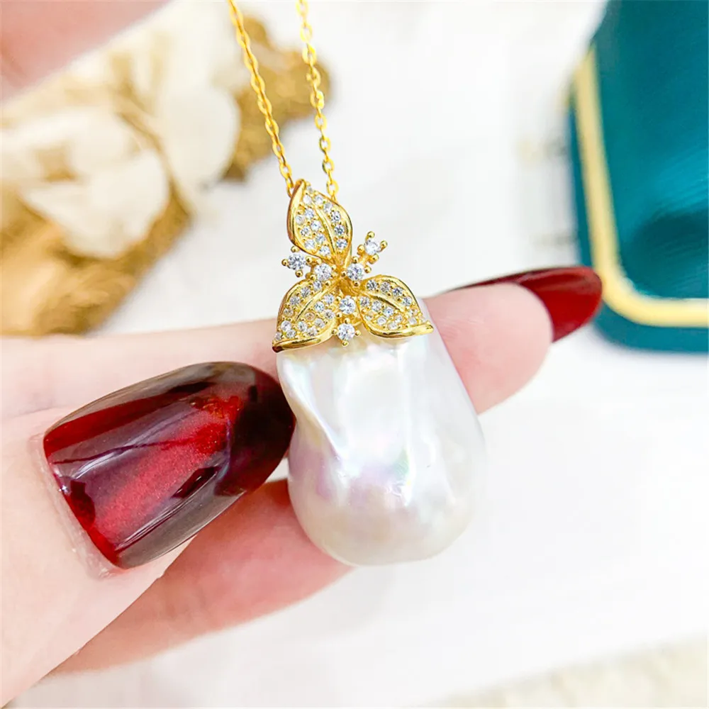 

DIY Pearl Accessories S925 Sterling Silver Small Pendant with Empty Holder Fashion Silver Jewelry Necklace Pendant with 12-17mm
