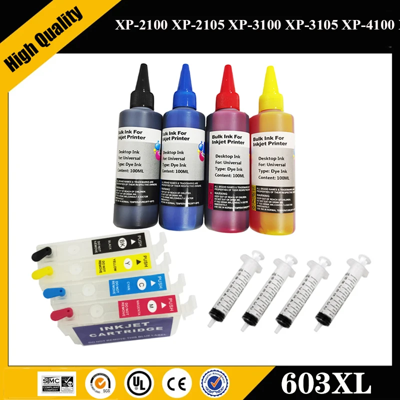 Cartucho de tinta recargable para impresora Epson, cartucho de tinta recargable para impresora Epson XP-2100, XP-2105, XP-3100, XP-3105, XP-4100, XP-4105, Europa, 603XL, 603 xl