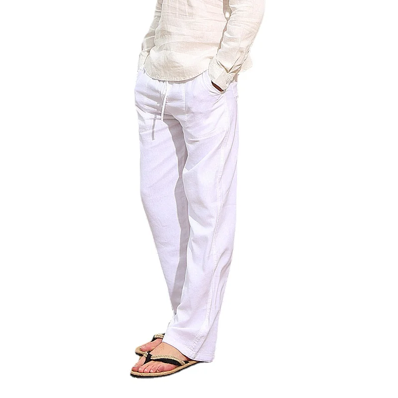 

New Fashion Men's Linen Multi Pocket Casual Pants Straight Solid Color Loose Mid Waist Plus Size Trousers