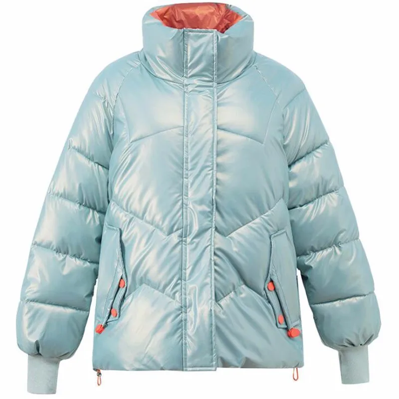 

Winter Women Fashion Down Parkas Thick Jackets Short Cotton Padded Glossy Parka Outerwear Female Casual Coat New Jacket Overcoat