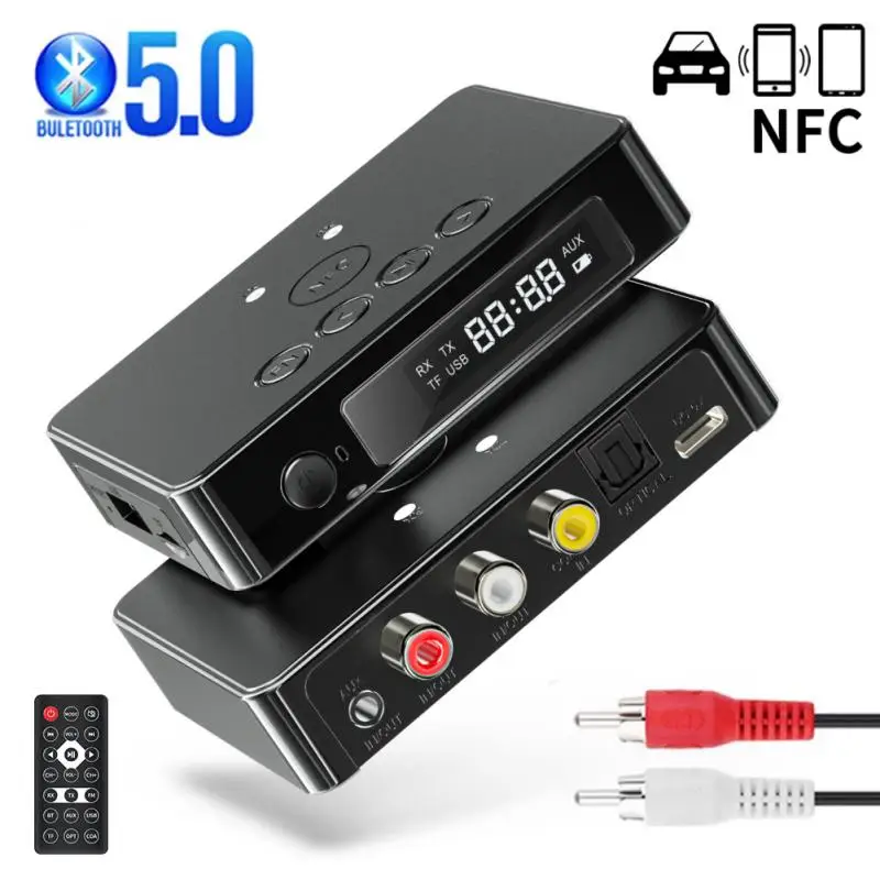 

Приемник-передатчик, совместимый с Bluetooth, 5,0, NFC, стерео, 3,5 мм, AUX-разъем, RCA, беспроводной аудиоадаптер, микрофон, ИК-пульт дистанционного управ...