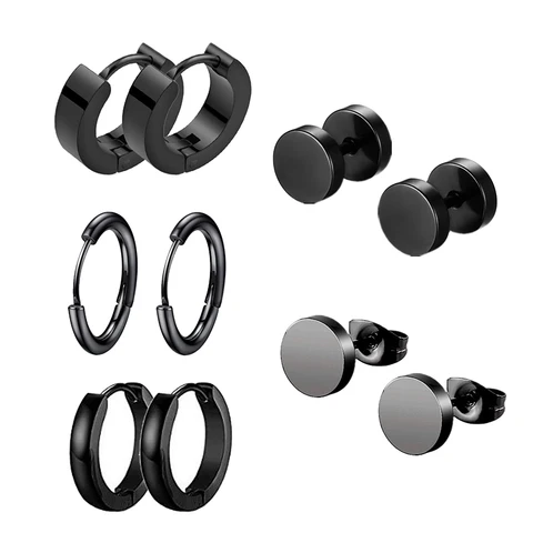 Набор черных серег из нержавеющей стали, 5 пар, унисекс, серьги-кольца для мужчин и женщин, готические уличные поп серьги-кольца в стиле хип-хоп