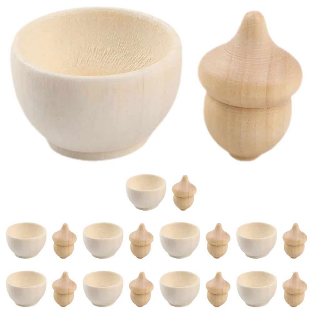 

10 Sets Small Wooden Bowl Acorns Upholstery Trim School Craft Project Model DIY Toy Unfinished Crafts Modeling Child Painting