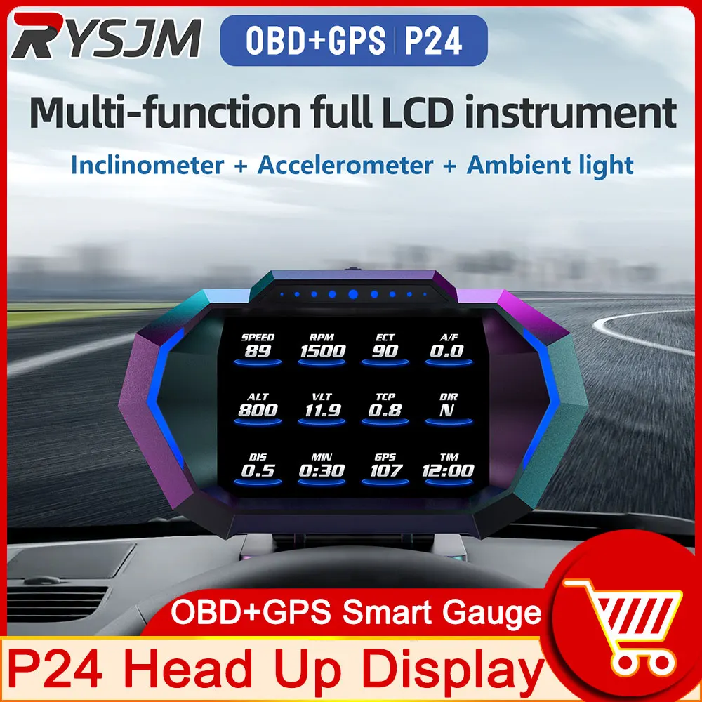 

P24 OBD2 HUD Автомобильный бортовой компьютер авто Цифровой Компьютерный дисплей OBD 2 сканер датчик температуры топливной воды скорость RPM и т. Д. A/F TIM ODO