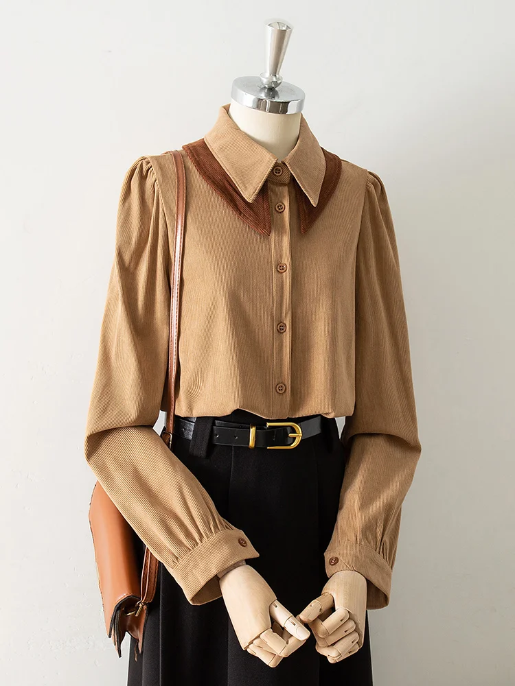 Двухслойные вельветовые рубашки с длинными рукавами и воротником контрастного