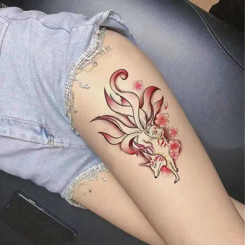 

Nine-tailed Fox Tattoo Stickers Japanese Body Makeup Waterproof Female Sexy Geisha Temporary Tattoos for Women Kids Dropshipping