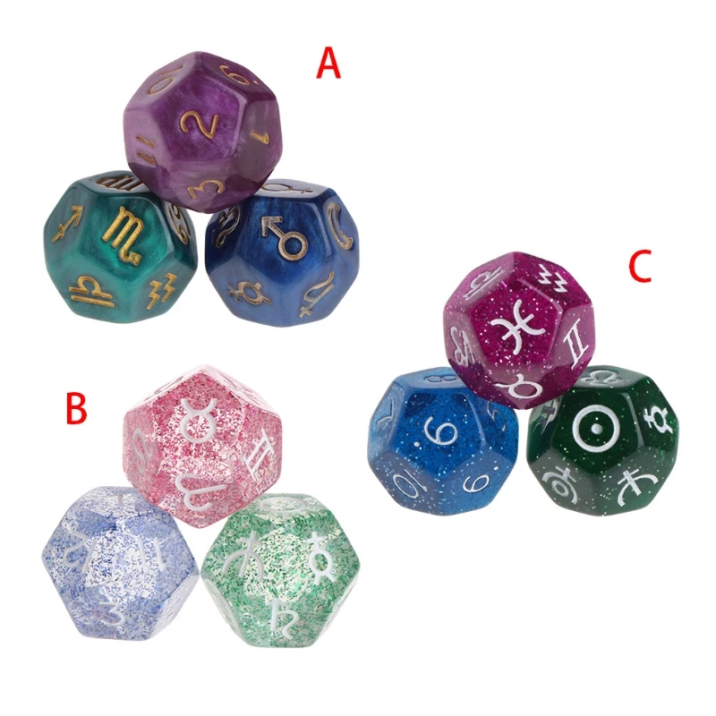 

3Pcs/set 12-Sided Astrology Zodiac Signs Acrylic Dice For Constellation Divination Toys Entertainment Accessories Board Game