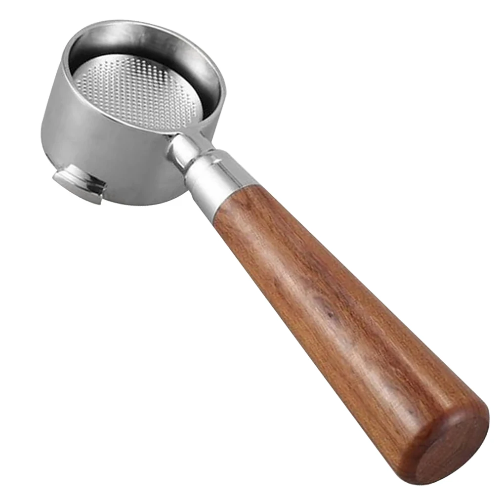 

51mm 3 Ears Bottomless Portafilter Stainless Steel Handle Replacement for Delonghi Coffee Machine, Red Wood Color