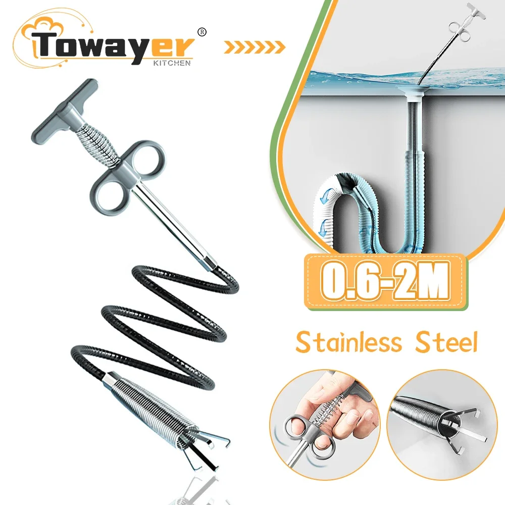 

60/90/200mm Sewer Pipe Unblocker Snake Spring Pipe Dredging Tool for Bathroom Kitchen Hair Sewer Sink Pipeline Cleaning Tools