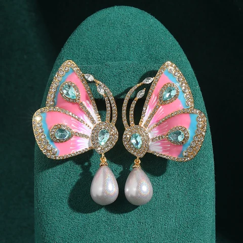 Винтажные серьги-бабочки с белым жемчугом для женщин, золотой цвет, капли воды, стразы, роскошные дизайнерские ювелирные изделия на День Благодарения