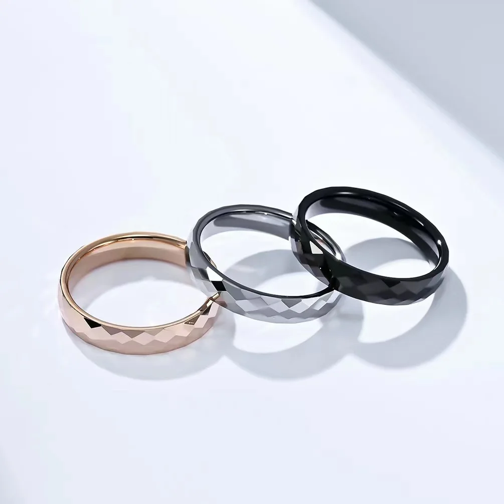 

2023 New 4MM Tungsten Steel Diamond Cut Face Ring with Tungsten Carbide Wedding Ring to Replace Couple Handicrafts