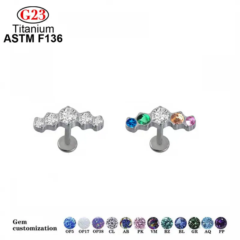 Lilu ASTM F136 титановый кубический цирконий с внутренней резьбой верхний кластер опал