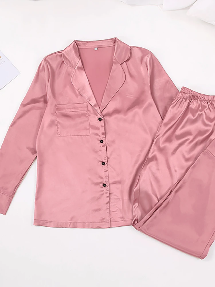 Restve Autumn Women Pajamas Turndown Collar Pocket Long Sleeve Casual Pants 2 Piece Set Sleepwear Female Home Suit Sets 2022