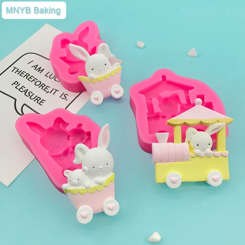 

Cartoon Baby Toy Train Rabbit Silicone Mold Chocolate Fondant Tool Cupcake Cake Decorating Aromatherapy Plaster Ornaments Art