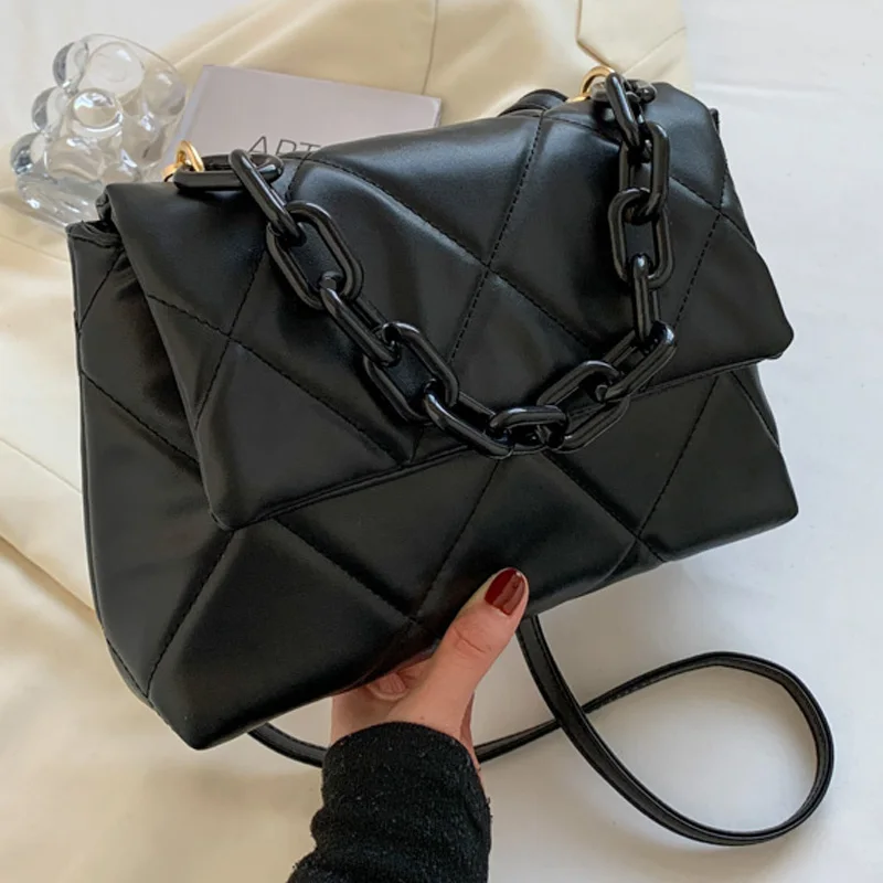 

BKQU 2023 New Trend Soft PU Leather Crossbody for Women Threaded Flap Bag Luxury Trendy Chain Shoulder Bag Women's Purse