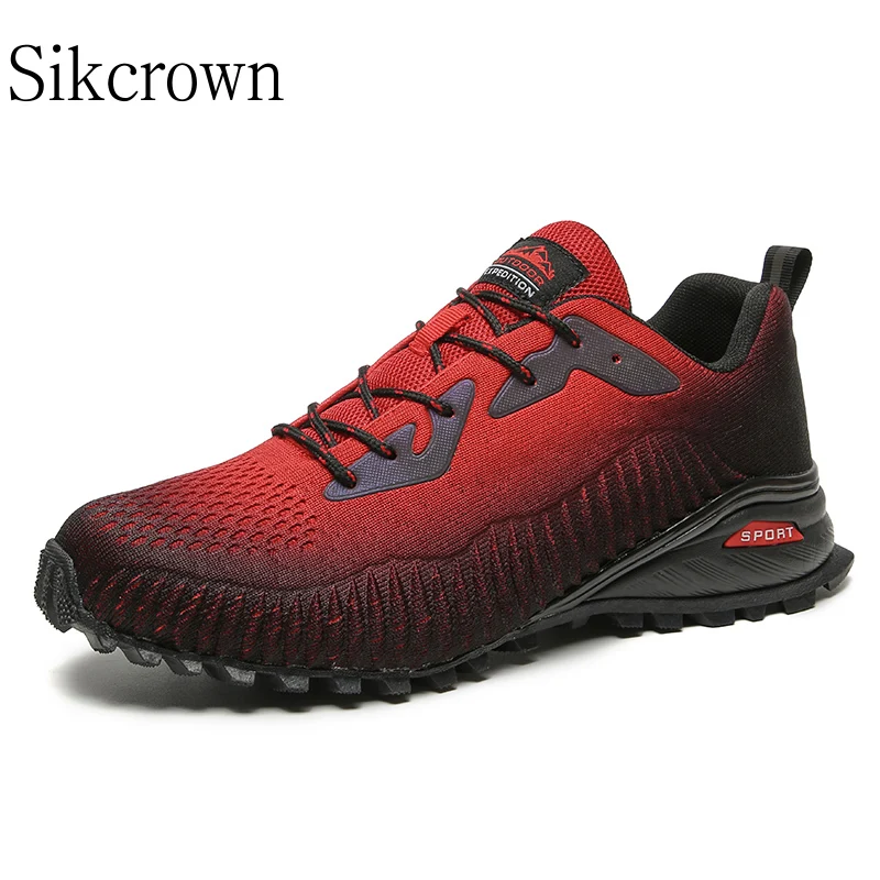 

Red Hiking Shoes Man Wide Foot Large Size 50 Men Mesh Breathable Travel Shoes Outdoor Woodland Cross-Country Mountain Cycling