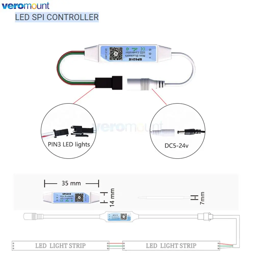 SP621E Bluetooth-совместимый контроллер 5 5*2 1 мм Power Male для WS2811 WS2812B Светодиодная лента DC5 ~