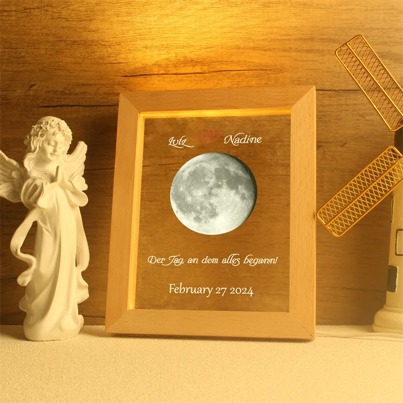 Персонализированная акриловая лампа в виде лунной фазы индивидуальная по дате