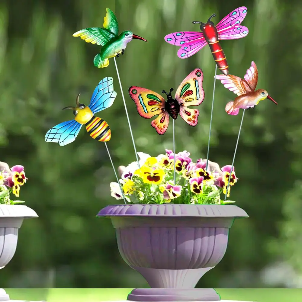 

Металлическая пчела Стрекоза цветок бабочка аксессуары для сада цветочный горшок украшения искусственные скульптуры