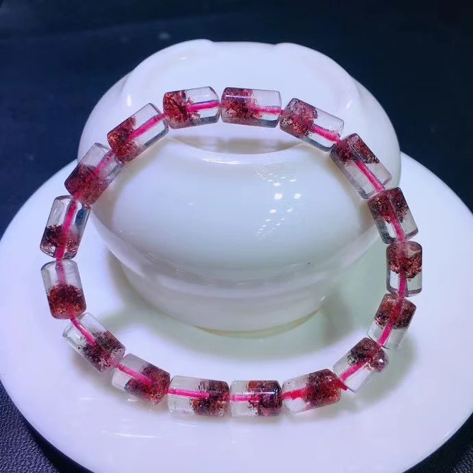 

Natural Super Seven 7 Red Lepidocrocite Quartz Bracelet 6x9.8mm Clear Beads Stretch Jewelry Crystal Rutilated AAAAA