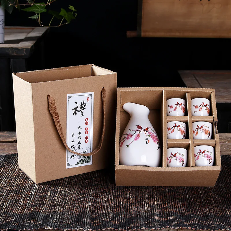 Китайский керамический набор для вина Подарочная коробка белый бокал 1 горшок и 6