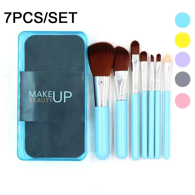 

7Pcs/Set 5 Colors Face Makeup Brushes Set Cosmetic Foundation Loose Powder Eyeshadow Blush Make Up Brush with Box Tool Kit