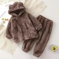 Winter Baby Faux Fur Tracksuit  Children Boys Bear Hoodie+Trousers Pants Kids Loungewear Cute Girls Warm Outfit Baby  Clothes