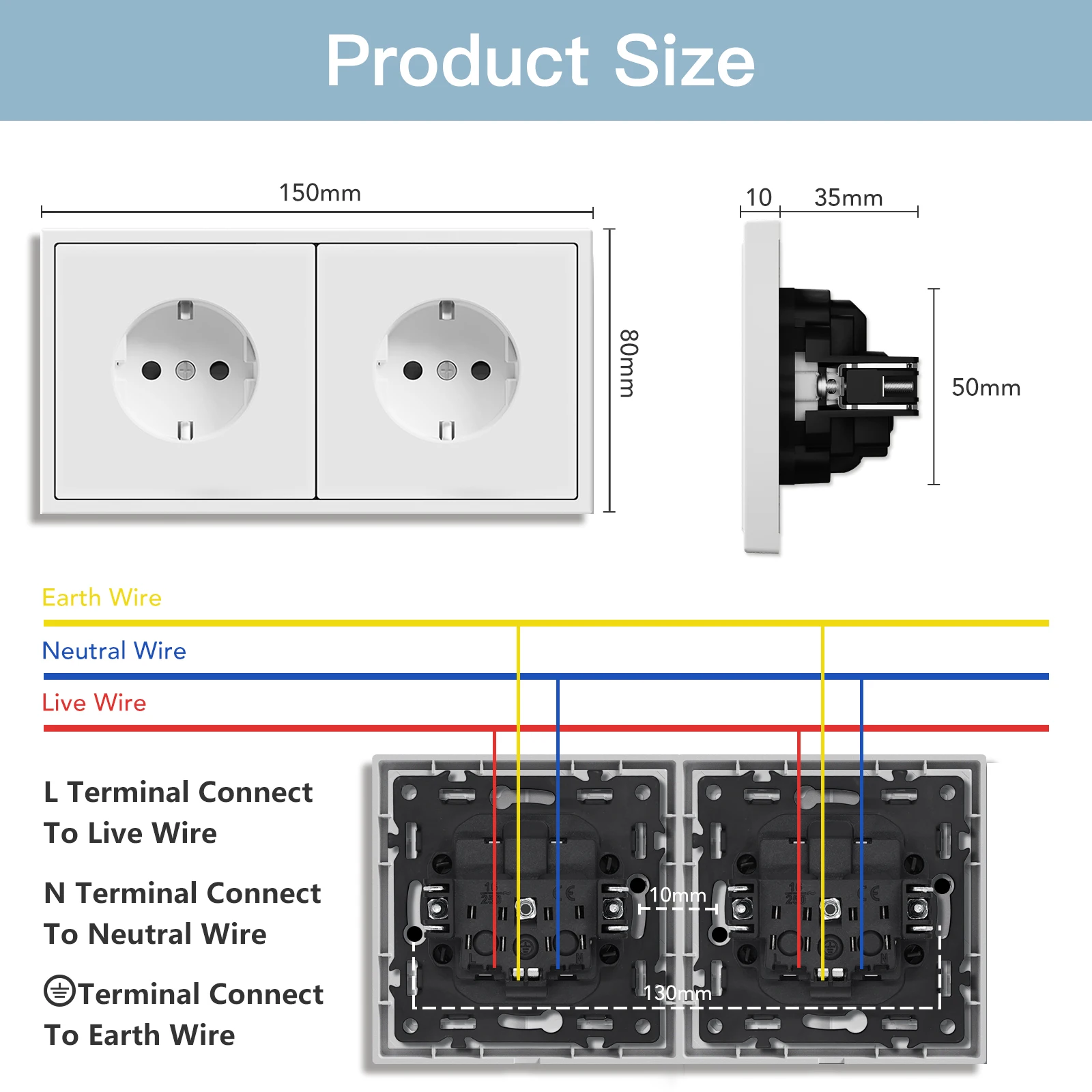 Фото BSEED E Series 1/3/5 Pack Двойные настенные розетки Электрические розетки Массовый набор Белый Черный Пластиковая рамка Защита детей 16A №4