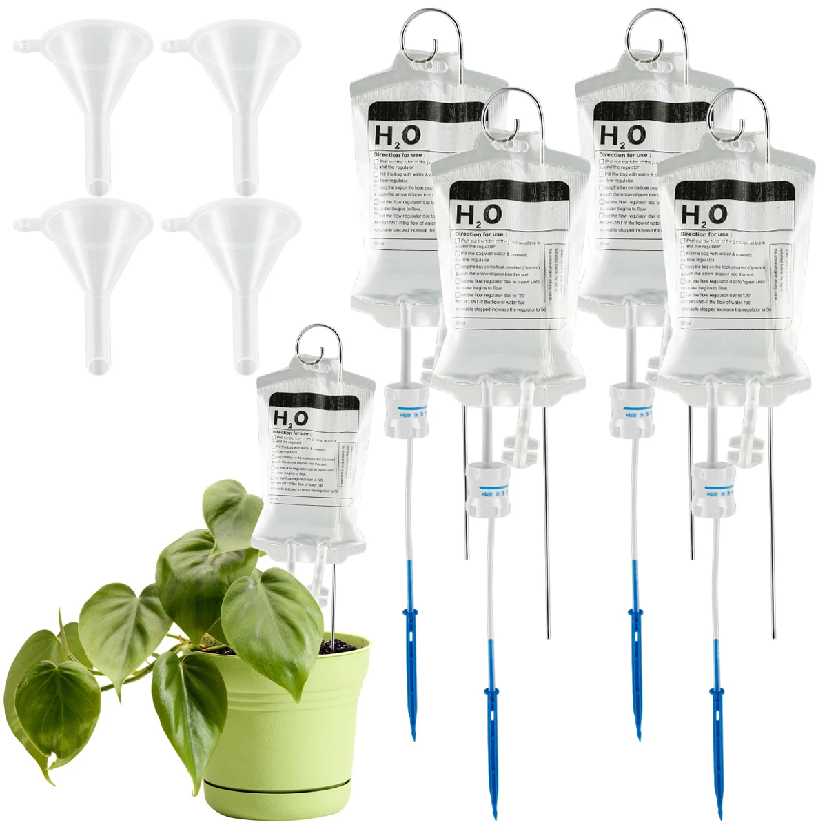 

4Pcs Plant Water Bag 350ML Irrigation Drip Bag with Metal Hooks Self Watering Devices with Adjustable Water Outlet Speed Plant