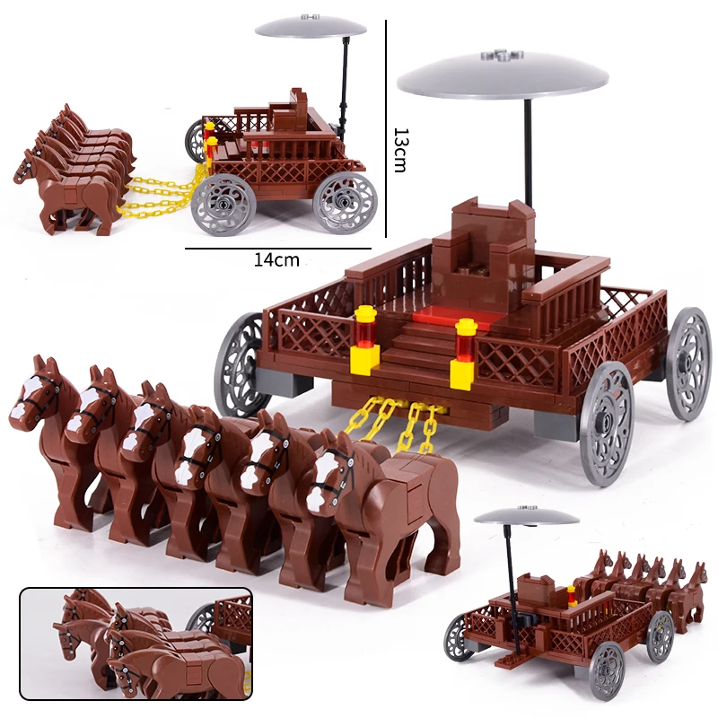 

MOC Qin Empire Medieval Soldier Carriage Chariot Building Block Bricks Ancient Military War Helmet Toys For Children gifts