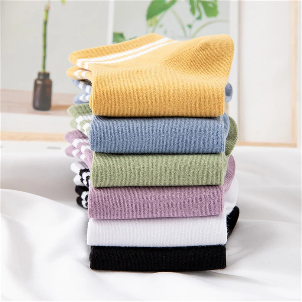 

Socks Women's Autumn And Winter Short Tube Cotton Socks Breathable Boat Socks Two Bars College Style Ins Tide Socks