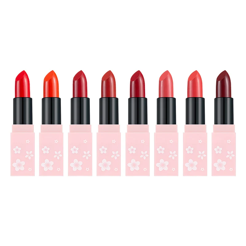 

8 Colorts Cherry Blossom Moisturizing Lipstick Long Lasting Rich Color Matte Sexy Red Lip Stick Non-Stick Cup Beauty Makeup Tool