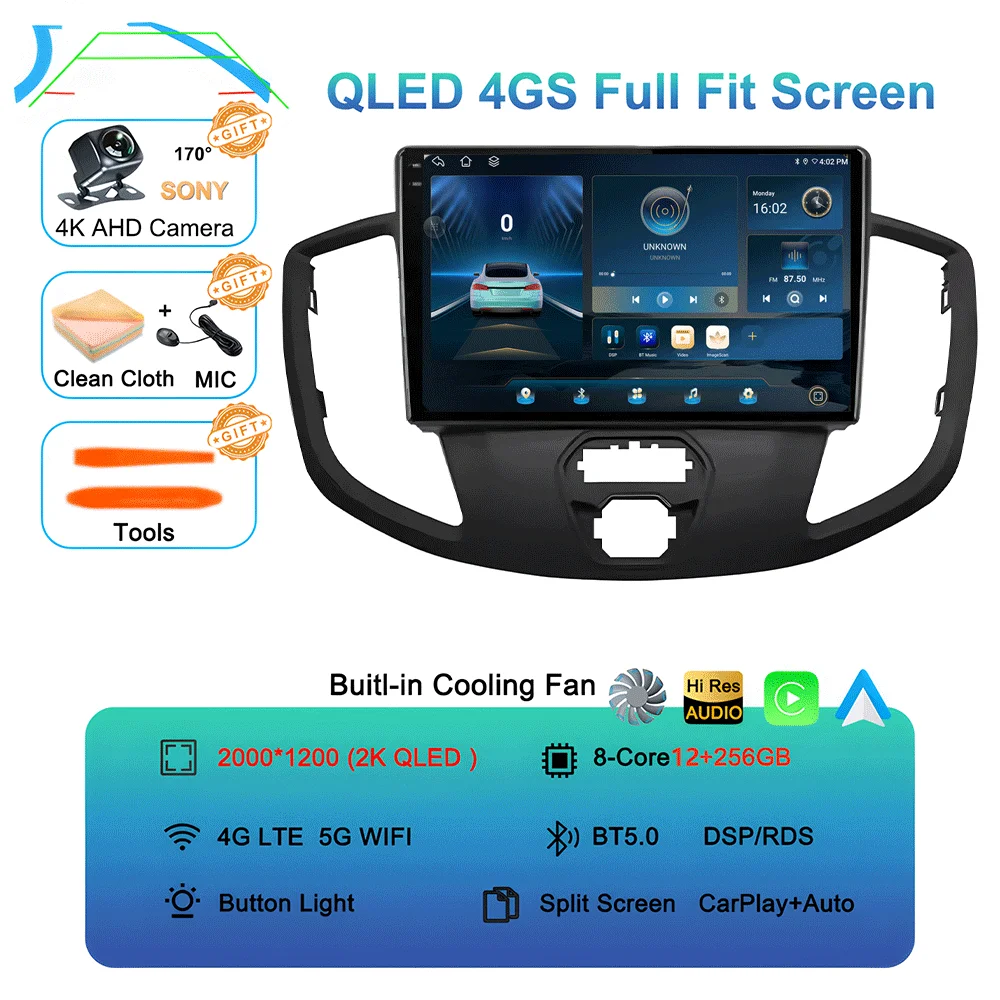 

Автомагнитола Android 16 с CarPlay для Ford Transit 2015-2018, мультимедийный видеоплеер, навигация GPS, стереосистема, камера 360°, Wi-Fi+4G