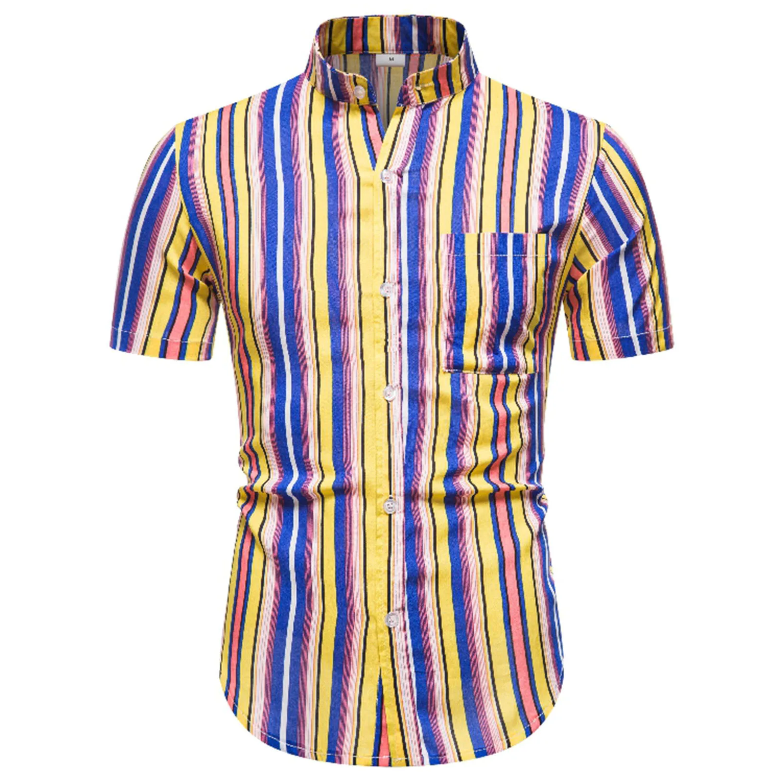 

Рубашка мужская однобортная с воротником-стойкой, модная дизайнерская блуза из сетчатой ткани, с коротким рукавом, повседневная одежда, вес...