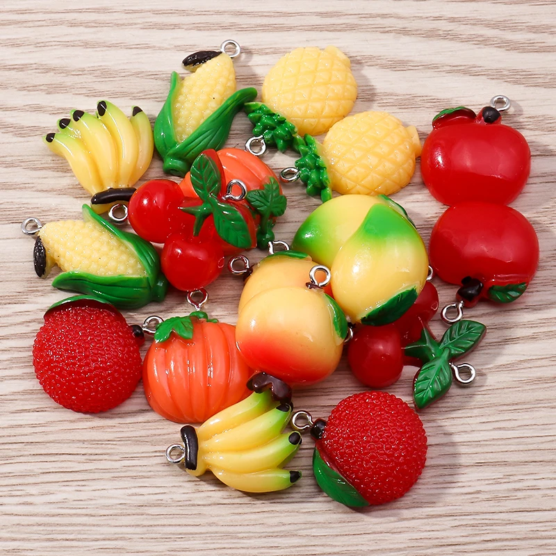 

10pcs/lot Mix Cute Resin Fruit Banana Cherry Grape Charms for Jewelry Making DIY Drop Earrings Pendants Necklaces Craft Supplies