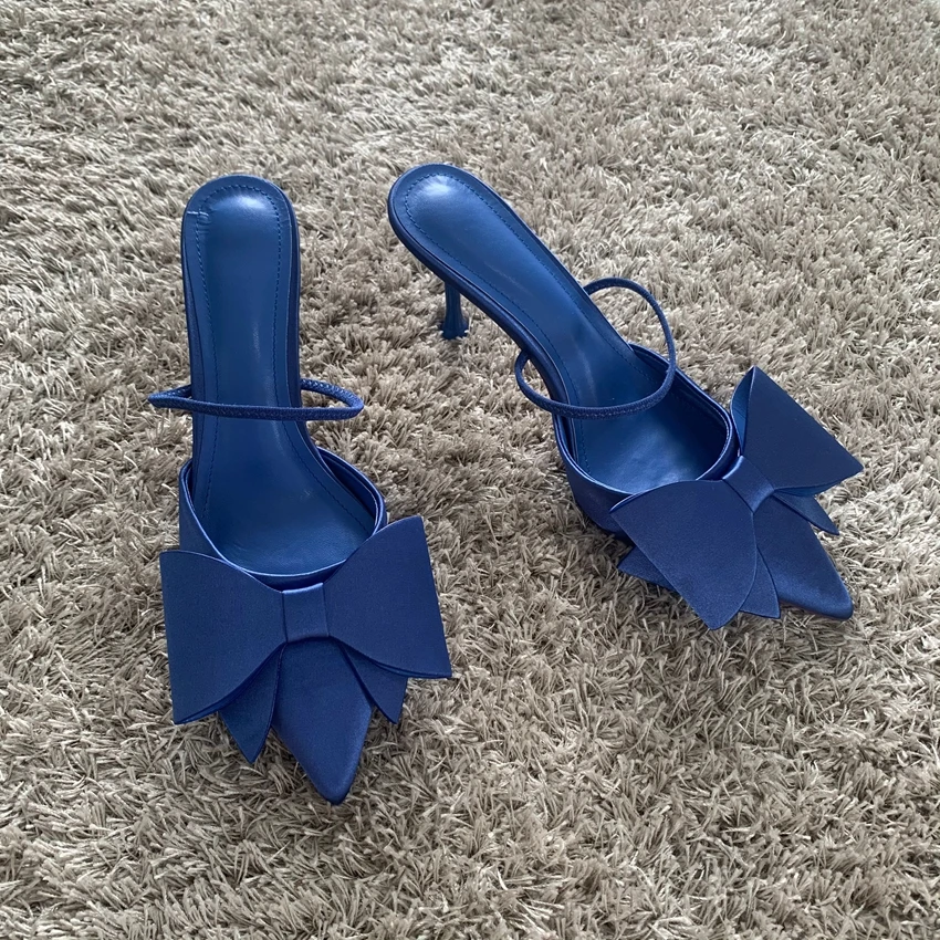 Женские туфли с бантом на высоком каблуке-шпильке острым носком 2024