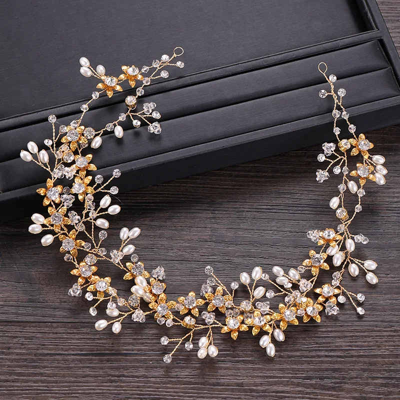 

Crystal pearl bridal golden headband bridal jewelry wedding dress accessories