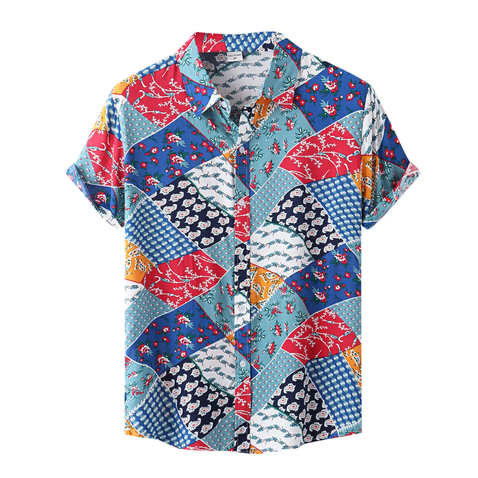 

Men's Casual Top Shirt Floral Print Shirt Short Sleeve Single Breasted Turn-Down Collar Shirts Fashion Mock Turtleneck Knit Men