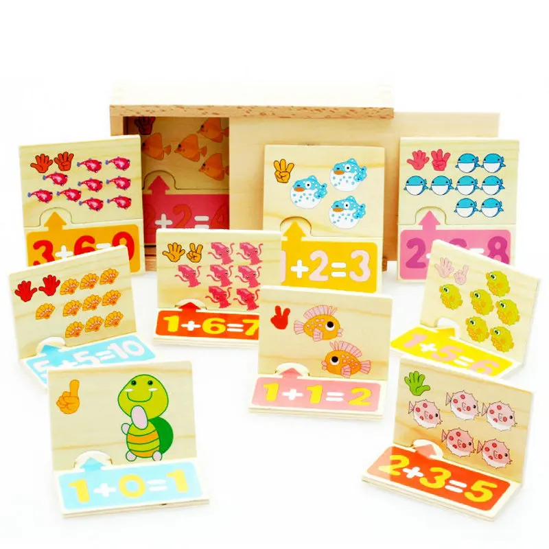 

NEW Wooden Puzzles Baby Toys Digital Add Operation Cartoon Animal Puzzle Toys Children Maths Training Number Addition Operation