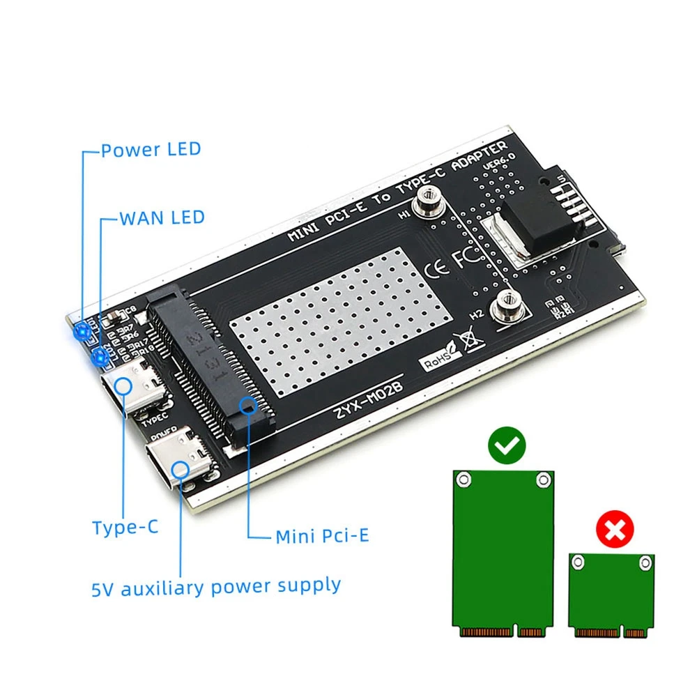 Адаптер Mini PCI-E-USB 2 0 (TYPE C) со слотом для SIM-карты и вспомогательным интерфейсом