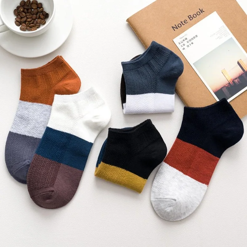 5 Pairs Cotton Men Socks Fashion Soft Breathable Mesh Casual Ankle Socks Outdoor Sport Travel Socks Simple Male Street Style