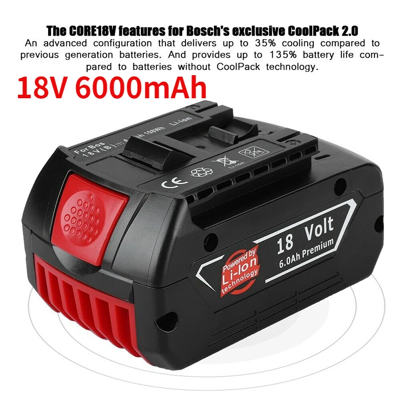 

18V 6000mah Rechargeable Battery 18V Battery Backup 6.0A Portable Replacement For Bosch BAT609 Indicator light