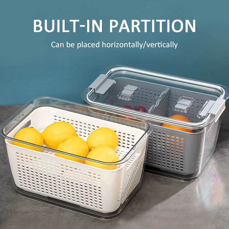 

Sealed Box Washing Storage Basket Double Layer Plastic Drip Basket Kitchen Strainers Filter Bowl Fruit Cleaning Colander Tool