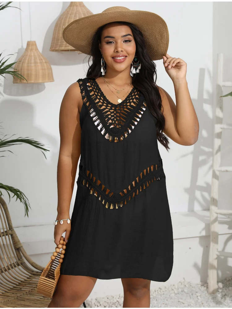 Women's hand hook paneled vest skirt beach bikini blouse plus size summer dress curve dressses for women