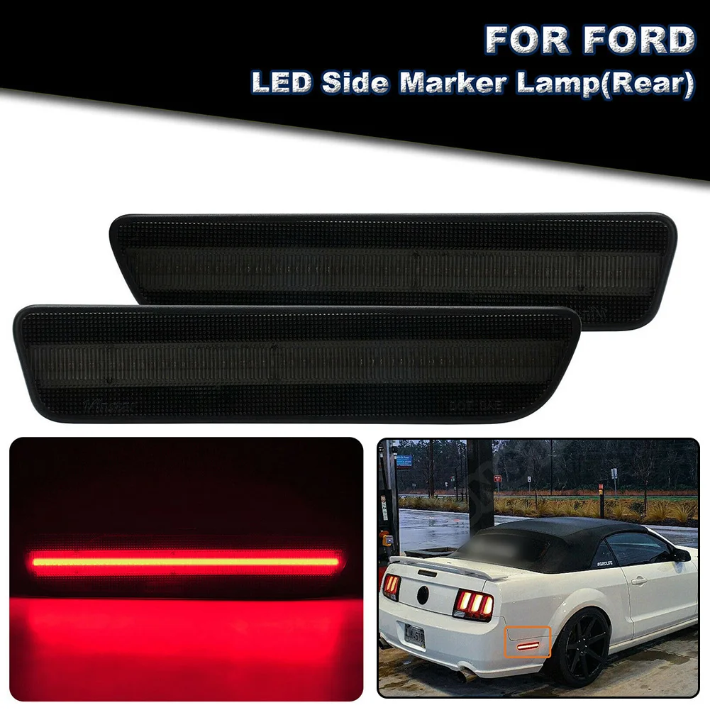 

For Ford Mustang 2005-2009 2pcs LED Side Indicator/Marker Light Smoke Lens LED Rear Bumper Side Marker Light Red Lamp