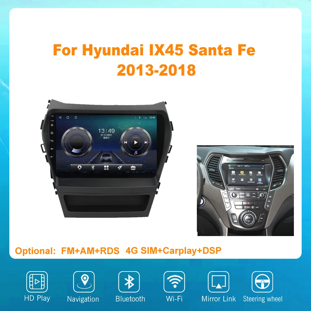 

9” Android 11 Car Audio Radio for Hyundai IX45 Santa Fe 2013-2018 Multimedia Video Player GPS 2 Din Wifi Carplay Auto DVD