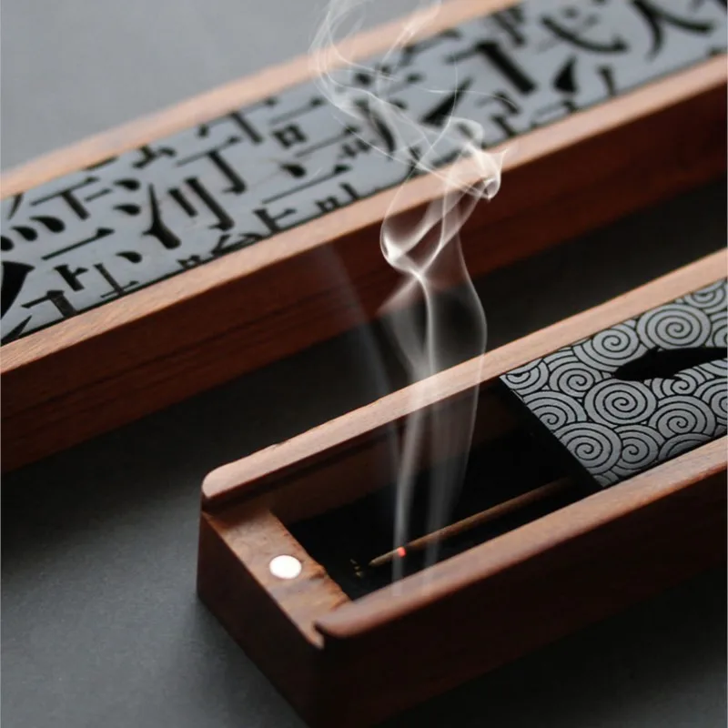 

Black Wood Office Burner Handmade Incense Chinese Incense Box Carving Censer Type Retro Holder Home Wooden Creative Traditional